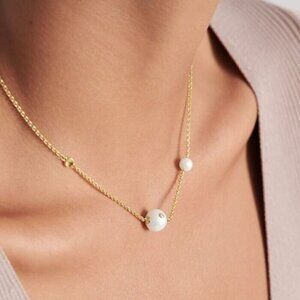 Movado 14K Gold Vermeil Sterling Cultured Pearl Diamond Accent Necklace 16"-18"